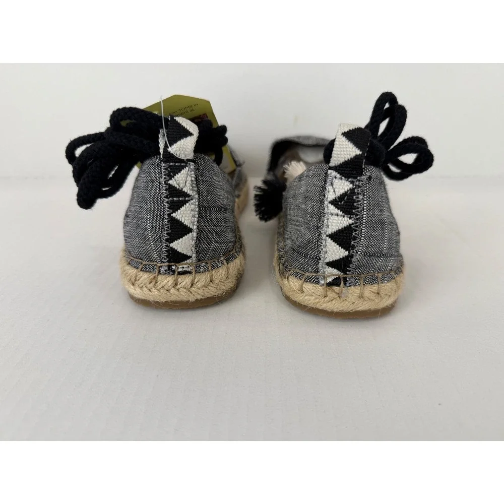 TOMS Espadrille Flats Ankle Tie Tassel Blue/Black 8.5 Boho D'Orsay